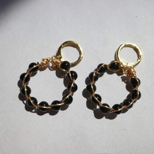 オブシディアン天然石ゆらゆらフープピアス