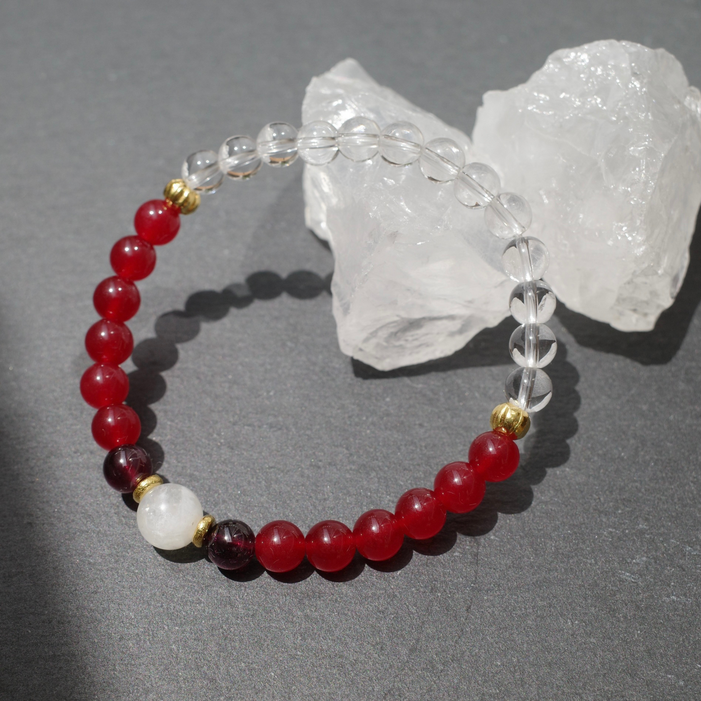 天然石レッドジェード× 水晶×スターガーネット Mala Bracelet