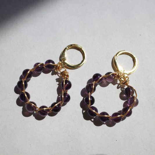 アメジスト天然石ゆらゆらフープピアス